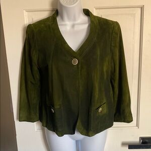5/$20 - Talbots Green Suede Blazer with Cropped Tailored Fit - Size 8P